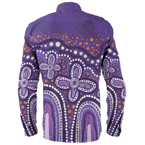 Australia Aboriginal Long Sleeve Shirt - Dot painting illustration in Aboriginal style Purple Long Sleeve Shirt