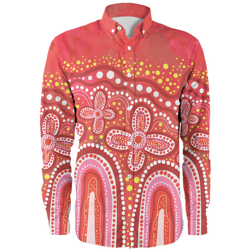 Australia Aboriginal Long Sleeve Shirt - Dot painting illustration in Aboriginal style Red Long Sleeve Shirt