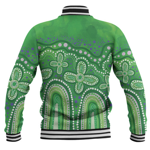 Australia Aboriginal Baseball Jacket - Dot painting illustration in Aboriginal style Green Baseball Jacket Australia Aboriginal Baseball Jacket - Dot painting illustration in Aboriginal style Green Baseball Jacket