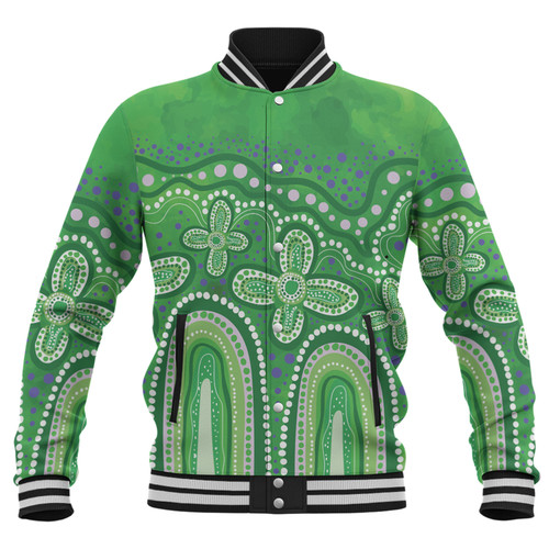 Australia Aboriginal Baseball Jacket - Dot painting illustration in Aboriginal style Green Baseball Jacket