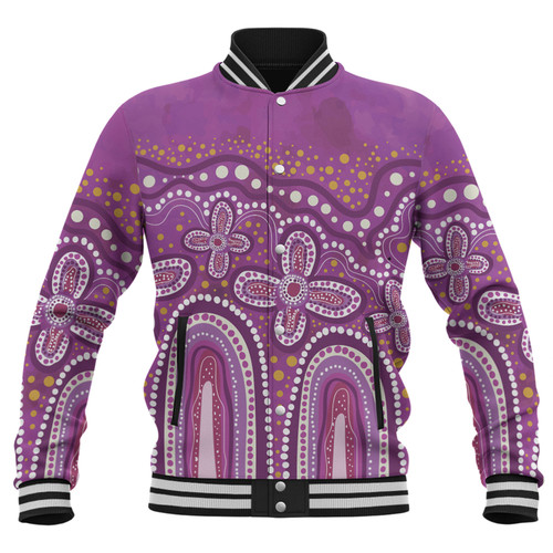 Australia Aboriginal Baseball Jacket - Dot painting illustration in Aboriginal style Pink Baseball Jacket