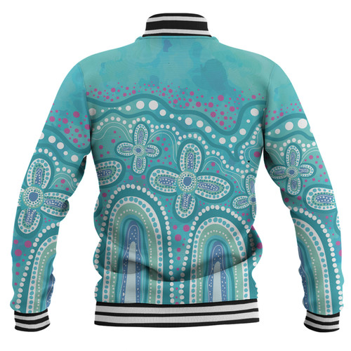 Australia Aboriginal Baseball Jacket - Dot painting illustration in Aboriginal style Turquoise Baseball Jacket Australia Aboriginal Baseball Jacket - Dot painting illustration in Aboriginal style Turquoise Baseball Jacket