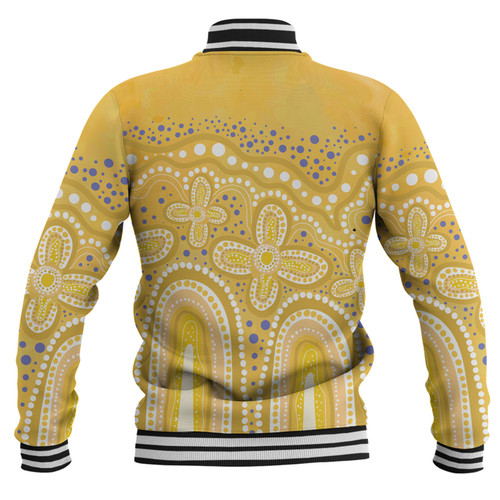 Australia Aboriginal Baseball Jacket - Dot painting illustration in Aboriginal style Yellow Baseball Jacket Australia Aboriginal Baseball Jacket - Dot painting illustration in Aboriginal style Yellow Baseball Jacket