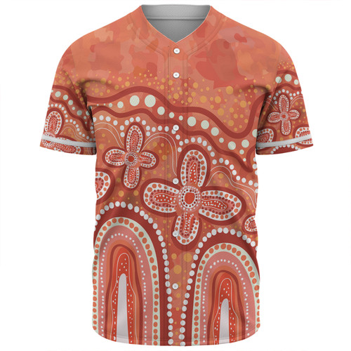 Australia Aboriginal Baseball Shirt - Dot painting illustration in Aboriginal style Orange Baseball Shirt