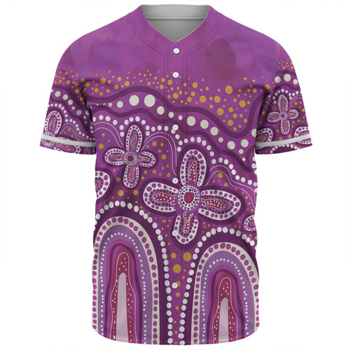 Australia Aboriginal Baseball Shirt - Dot painting illustration in Aboriginal style Pink Baseball Shirt