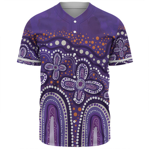 Australia Aboriginal Baseball Shirt - Dot painting illustration in Aboriginal style Purple Baseball Shirt