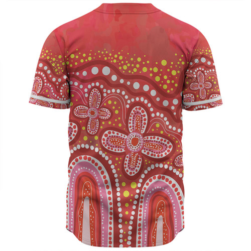 Australia Aboriginal Baseball Shirt - Dot painting illustration in Aboriginal style Red Baseball Shirt Australia Aboriginal Baseball Shirt - Dot painting illustration in Aboriginal style Red Baseball Shirt