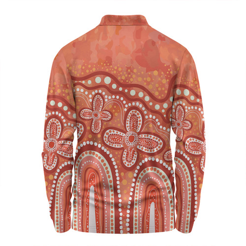 Australia Aboriginal Long Sleeve Polo Shirt - Dot painting illustration in Aboriginal style Orange Long Sleeve Polo Shirt Australia Aboriginal Long Sleeve Polo Shirt - Dot painting illustration in Aboriginal style Orange Long Sleeve Polo Shirt