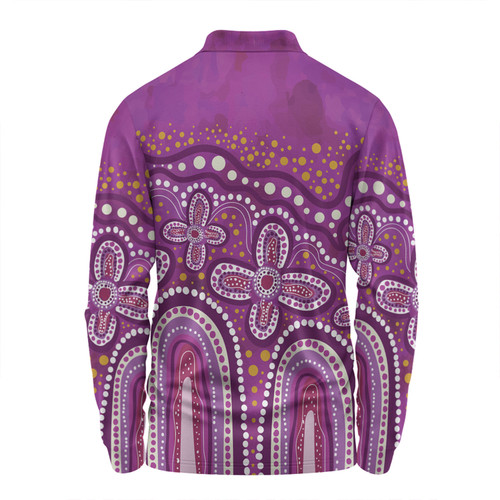 Australia Aboriginal Long Sleeve Polo Shirt - Dot painting illustration in Aboriginal style Pink Long Sleeve Polo Shirt Australia Aboriginal Long Sleeve Polo Shirt - Dot painting illustration in Aboriginal style Pink Long Sleeve Polo Shirt