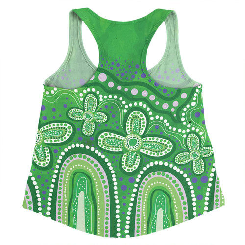 Australia Aboriginal Women Racerback Singlet - Dot painting illustration in Aboriginal style Green Women Racerback Singlet Australia Aboriginal Women Racerback Singlet - Dot painting illustration in Aboriginal style Green Women Racerback Singlet