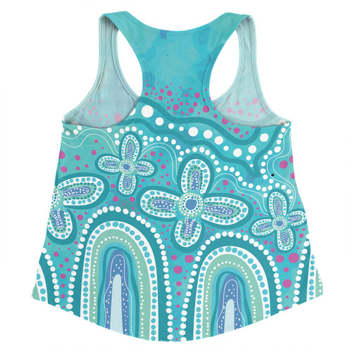 Australia Aboriginal Women Racerback Singlet - Dot painting illustration in Aboriginal style Turquoise Women Racerback Singlet Australia Aboriginal Women Racerback Singlet - Dot painting illustration in Aboriginal style Turquoise Women Racerback Singlet