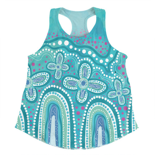 Australia Aboriginal Women Racerback Singlet - Dot painting illustration in Aboriginal style Turquoise Women Racerback Singlet