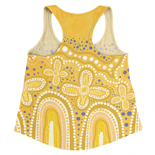 Australia Aboriginal Women Racerback Singlet - Dot painting illustration in Aboriginal style Yellow Women Racerback Singlet Australia Aboriginal Women Racerback Singlet - Dot painting illustration in Aboriginal style Yellow Women Racerback Singlet