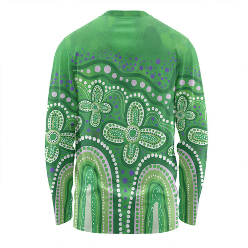 Australia Aboriginal Long Sleeve T-shirt - Dot painting illustration in Aboriginal style Green Long Sleeve T-shirt Australia Aboriginal Long Sleeve T-shirt - Dot painting illustration in Aboriginal style Green Long Sleeve T-shirt