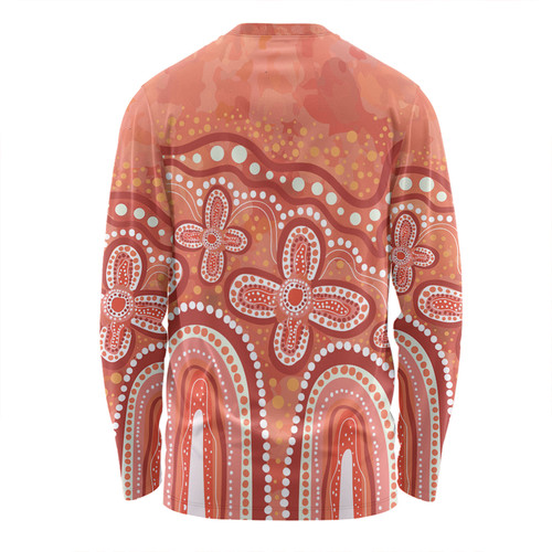 Australia Aboriginal Long Sleeve T-shirt - Dot painting illustration in Aboriginal style Orange Long Sleeve T-shirt Australia Aboriginal Long Sleeve T-shirt - Dot painting illustration in Aboriginal style Orange Long Sleeve T-shirt
