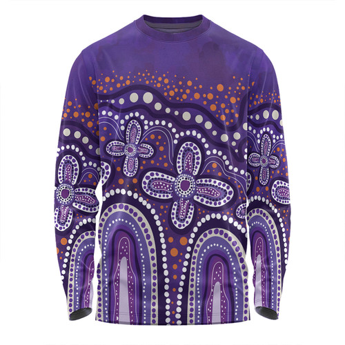 Australia Aboriginal Long Sleeve T-shirt - Dot painting illustration in Aboriginal style Purple Long Sleeve T-shirt