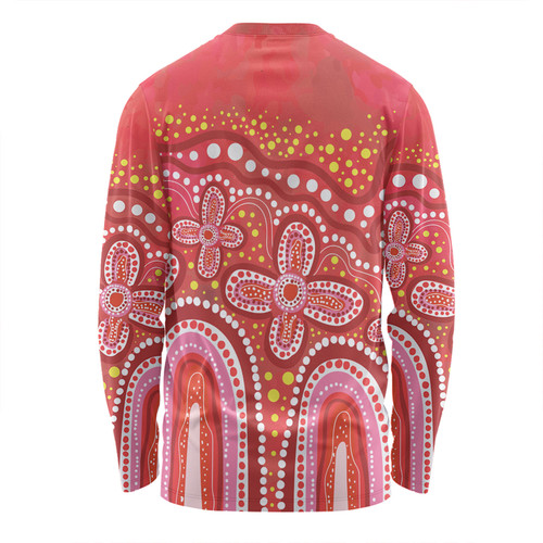 Australia Aboriginal Long Sleeve T-shirt - Dot painting illustration in Aboriginal style Red Long Sleeve T-shirt Australia Aboriginal Long Sleeve T-shirt - Dot painting illustration in Aboriginal style Red Long Sleeve T-shirt