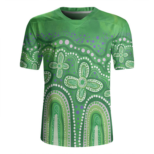 Australia Aboriginal Rugby Jersey - Dot painting illustration in Aboriginal style Green Rugby Jersey