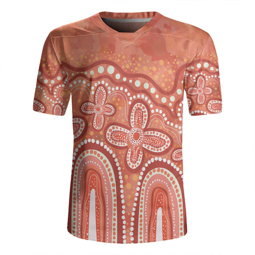 Australia Aboriginal Rugby Jersey - Dot painting illustration in Aboriginal style Orange Rugby Jersey