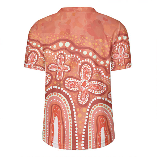 Australia Aboriginal Rugby Jersey - Dot painting illustration in Aboriginal style Orange Rugby Jersey Australia Aboriginal Rugby Jersey - Dot painting illustration in Aboriginal style Orange Rugby Jersey