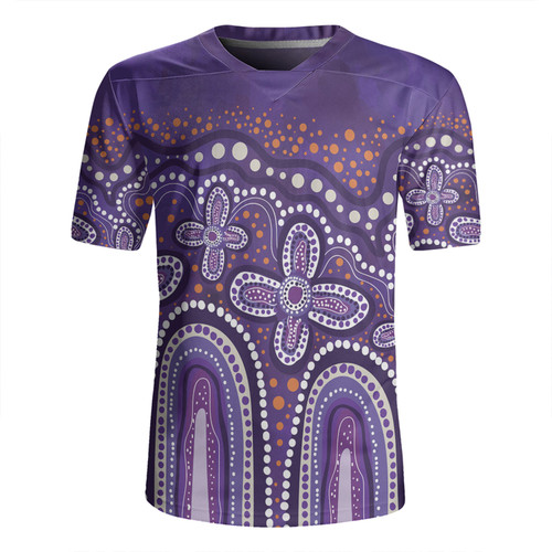 Australia Aboriginal Rugby Jersey - Dot painting illustration in Aboriginal style Purple Rugby Jersey