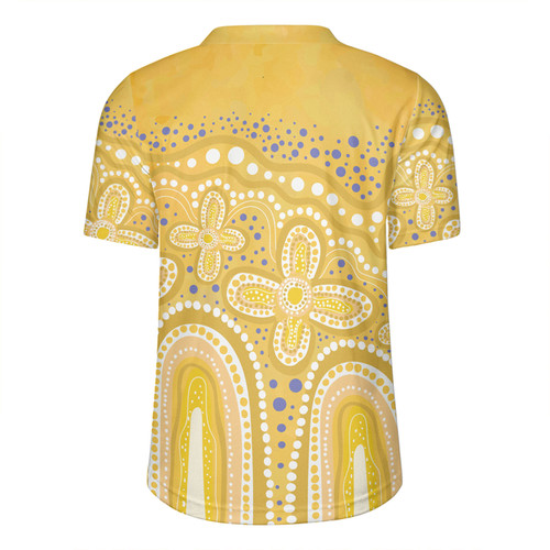 Australia Aboriginal Rugby Jersey - Dot painting illustration in Aboriginal style Yellow Rugby Jersey Australia Aboriginal Rugby Jersey - Dot painting illustration in Aboriginal style Yellow Rugby Jersey