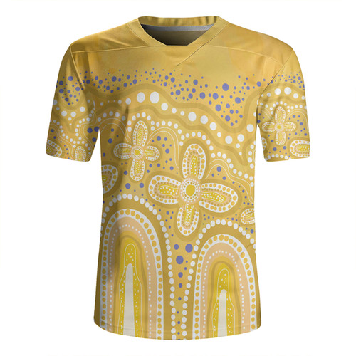 Australia Aboriginal Rugby Jersey - Dot painting illustration in Aboriginal style Yellow Rugby Jersey