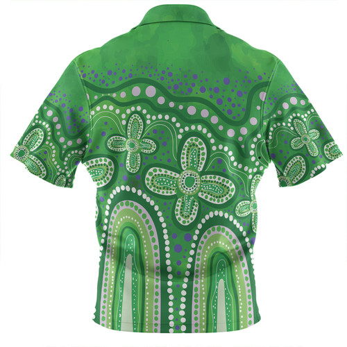 Australia Aboriginal Zip Polo Shirt - Dot painting illustration in Aboriginal style Green Zip Polo Shirt Australia Aboriginal Zip Polo Shirt - Dot painting illustration in Aboriginal style Green Zip Polo Shirt