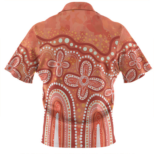 Australia Aboriginal Zip Polo Shirt - Dot painting illustration in Aboriginal style Orange Zip Polo Shirt Australia Aboriginal Zip Polo Shirt - Dot painting illustration in Aboriginal style Orange Zip Polo Shirt