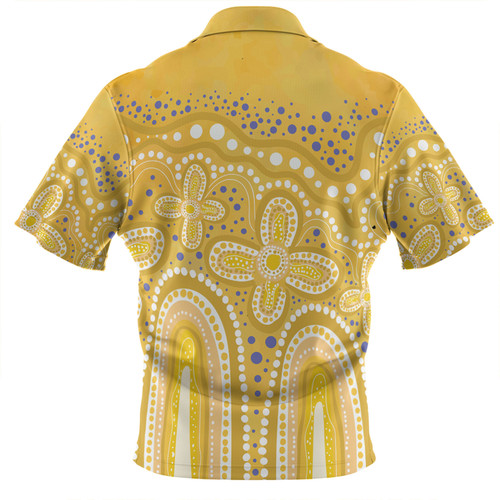 Australia Aboriginal Zip Polo Shirt - Dot painting illustration in Aboriginal style Yellow Zip Polo Shirt Australia Aboriginal Zip Polo Shirt - Dot painting illustration in Aboriginal style Yellow Zip Polo Shirt