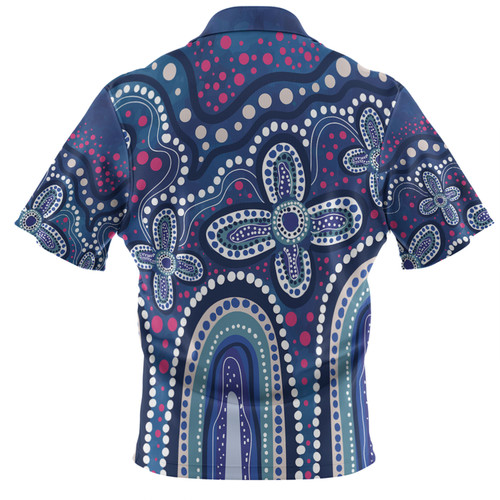 Australia Aboriginal Polo Shirt - Dot painting illustration in Aboriginal style Blue Polo Shirt Australia Aboriginal Polo Shirt - Dot painting illustration in Aboriginal style Blue Polo Shirt