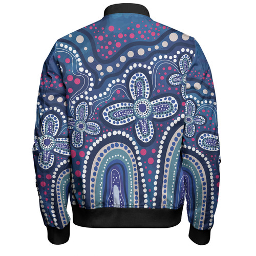 Australia Aboriginal Bomber Jacket - Dot painting illustration in Aboriginal style Blue Bomber Jacket