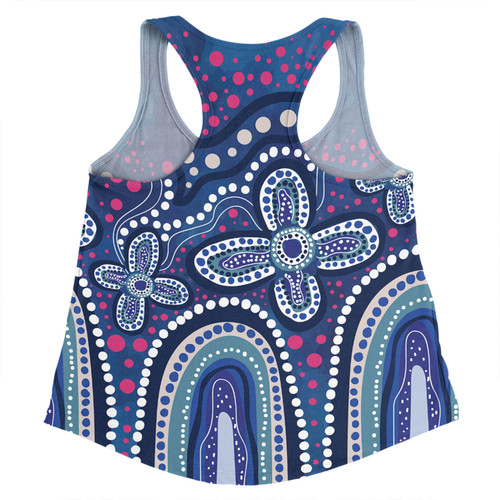 Australia Aboriginal Women Racerback Singlet - Dot painting illustration in Aboriginal style Blue Women Racerback Singlet Australia Aboriginal Women Racerback Singlet - Dot painting illustration in Aboriginal style Blue Women Racerback Singlet