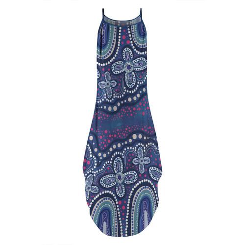 Australia Aboriginal Sleeveless Party Dress - Dot painting illustration in Aboriginal style Blue Dress Australia Aboriginal Sleeveless Party Dress - Dot painting illustration in Aboriginal style Blue Dress