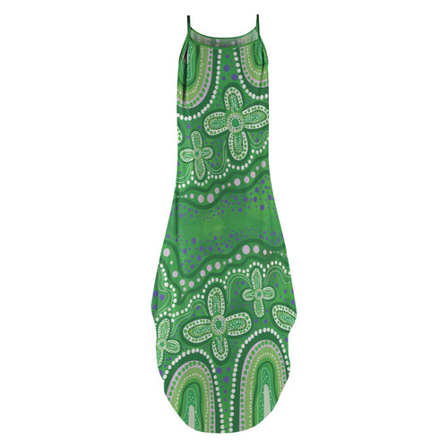 Australia Aboriginal Sleeveless Party Dress - Dot painting illustration in Aboriginal style Green Dress Australia Aboriginal Sleeveless Party Dress - Dot painting illustration in Aboriginal style Green Dress