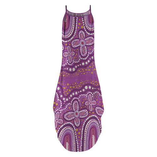 Australia Aboriginal Sleeveless Party Dress - Dot painting illustration in Aboriginal style Pink Dress Australia Aboriginal Sleeveless Party Dress - Dot painting illustration in Aboriginal style Pink Dress