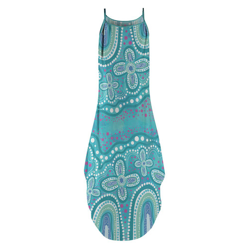 Australia Aboriginal Sleeveless Party Dress - Dot painting illustration in Aboriginal style Turquoise Dress Australia Aboriginal Sleeveless Party Dress - Dot painting illustration in Aboriginal style Turquoise Dress