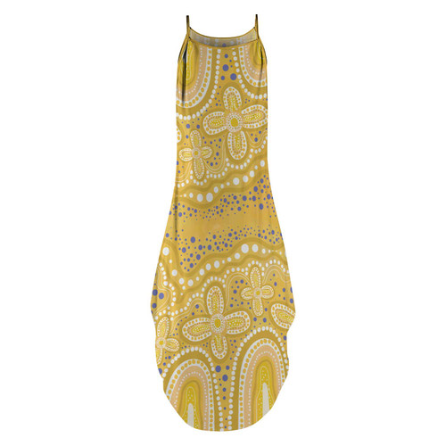 Australia Aboriginal Sleeveless Party Dress - Dot painting illustration in Aboriginal style Yellow Dress Australia Aboriginal Sleeveless Party Dress - Dot painting illustration in Aboriginal style Yellow Dress