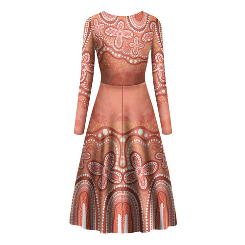 Australia Aboriginal Long Sleeve Dance Dress - Dot painting illustration in Aboriginal style Orange Dress Australia Aboriginal Long Sleeve Dance Dress - Dot painting illustration in Aboriginal style Orange Dress