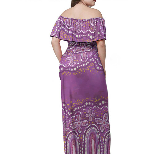 Australia Aboriginal Off Shoulder Long Dress - Dot painting illustration in Aboriginal style Pink Dress Australia Aboriginal Off Shoulder Long Dress - Dot painting illustration in Aboriginal style Pink Dress