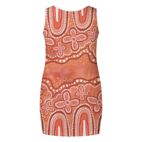 Australia Aboriginal Sleeveless Mini Dress - Dot painting illustration in Aboriginal style Orange Dress Australia Aboriginal Sleeveless Mini Dress - Dot painting illustration in Aboriginal style Orange Dress