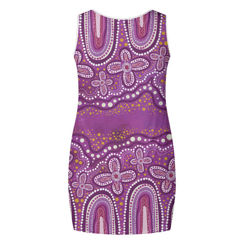 Australia Aboriginal Sleeveless Mini Dress - Dot painting illustration in Aboriginal style Pink Dress Australia Aboriginal Sleeveless Mini Dress - Dot painting illustration in Aboriginal style Pink Dress