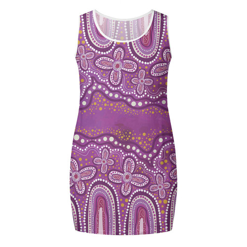 Australia Aboriginal Sleeveless Mini Dress - Dot painting illustration in Aboriginal style Pink Dress Australia Aboriginal Sleeveless Mini Dress - Dot painting illustration in Aboriginal style Pink Dress