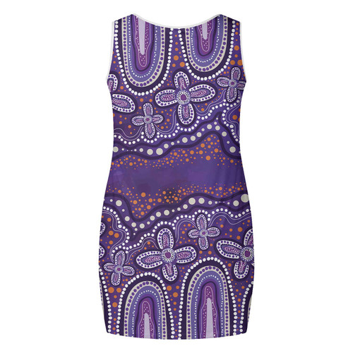 Australia Aboriginal Sleeveless Mini Dress - Dot painting illustration in Aboriginal style Purple Dress Australia Aboriginal Sleeveless Mini Dress - Dot painting illustration in Aboriginal style Purple Dress
