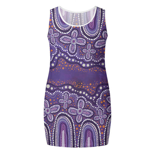 Australia Aboriginal Sleeveless Mini Dress - Dot painting illustration in Aboriginal style Purple Dress Australia Aboriginal Sleeveless Mini Dress - Dot painting illustration in Aboriginal style Purple Dress