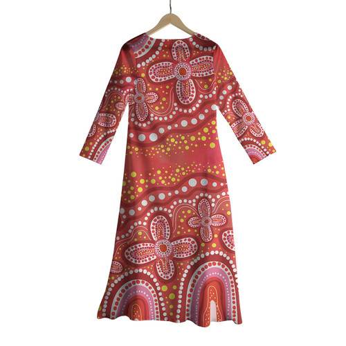 Australia Aboriginal Beach Dress - Dot painting illustration in Aboriginal style Red Dress Australia Aboriginal Beach Dress - Dot painting illustration in Aboriginal style Red Dress