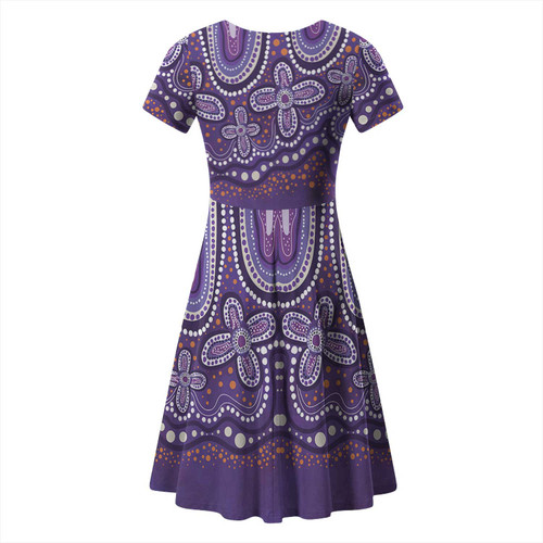 Australia Aboriginal Short Sleeve Summer Dress - Dot painting illustration in Aboriginal style Purple Dress Australia Aboriginal Short Sleeve Summer Dress - Dot painting illustration in Aboriginal style Purple Dress