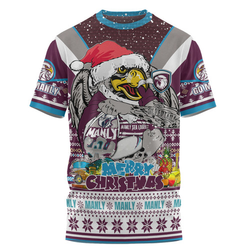 Manly Warringah Sea Eagles Christmas Custom T-shirt - Manly Santa Aussie Big Things T-shirt