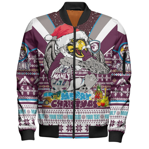 Manly Warringah Sea Eagles Christmas Custom Bomber Jacket - Manly Santa Aussie Big Things Bomber Jacket Manly Warringah Sea Eagles Christmas Custom Bomber Jacket - Manly Santa Aussie Big Things Bomber Jacket