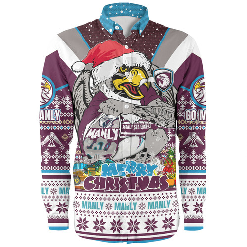 Manly Warringah Sea Eagles Christmas Custom Long Sleeve Shirt - Manly Santa Aussie Big Things Long Sleeve Shirt